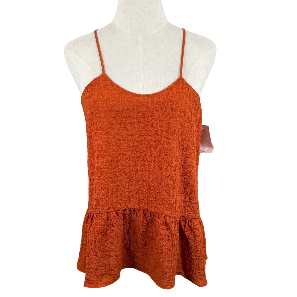Maisie XS Cami Top Rust‎ Orange Peplum Ruffle Crinkled Babydoll Boho Summer